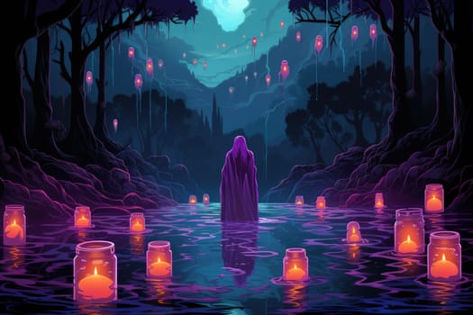 Step into a realm of ethereal beauty, where illuminated spirit lanterns serve as beacons of hope.