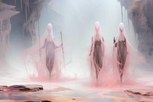 In the realm of fantasy, ethereal mist guardians watch over sacred sites, their presence veiled in a shroud of mist and mystery.