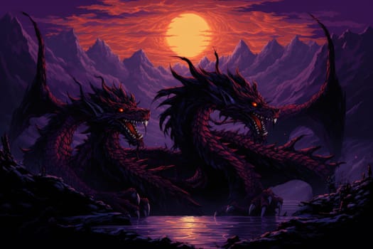 In the realm of fantasy, ferocious shadow dragons dominate the skies, their majestic forms wreathed in darkness.