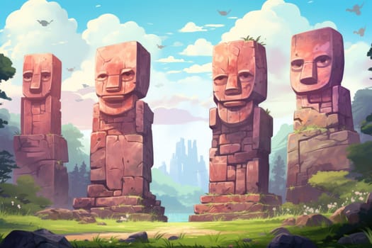 Behold the majestic marvels of the past - ancient stone colossi, towering giants hewn from the very bedrock itself.