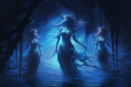 Imagine a mystical world where ethereal mermaids gracefully swim with flowing sapphire tails, enchanting all who gaze upon their mesmerizing beauty.