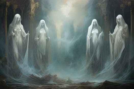 In the realm of fantasy, ethereal mist guardians watch over sacred sites, their presence veiled in a shroud of mist and mystery.