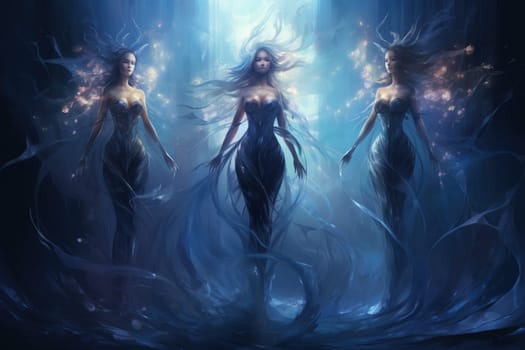Imagine a mystical world where ethereal mermaids gracefully swim with flowing sapphire tails, enchanting all who gaze upon their mesmerizing beauty.