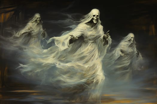 In the realm of fantasy, haunting ghostly apparitions are ethereal beings that exist between the world of the living and the realm of the dead.