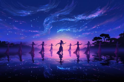 In the realm of fantasy, graceful moonlit dancers captivate with their ethereal movements, perfectly synchronized with the celestial rhythms.