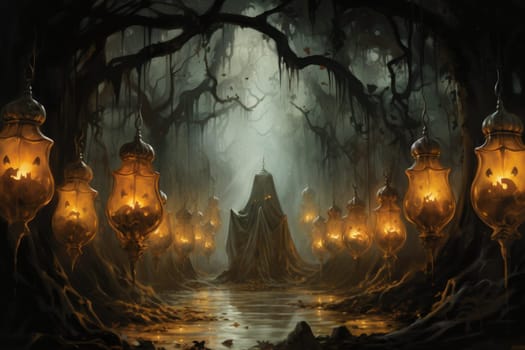 Step into a realm of ethereal beauty, where illuminated spirit lanterns serve as beacons of hope.