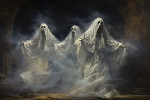 In the realm of fantasy, haunting ghostly apparitions are ethereal beings that exist between the world of the living and the realm of the dead.