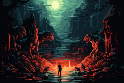 Venture into a mystical realm where fierce werewolves, under the enchanting light of the full moon, undergo their awe-inspiring transformation.