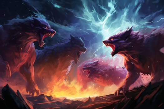 Venture into a mystical realm where fierce werewolves, under the enchanting light of the full moon, undergo their awe-inspiring transformation.