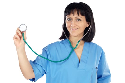 Lady doctor whit blue overall