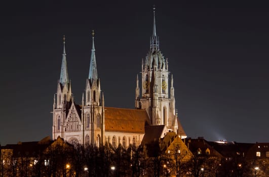 Munich's St. Paul's Church at night