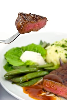 Roast beef steak with green beans,puree