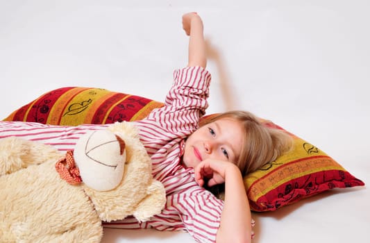 Girl overslept teddy bear