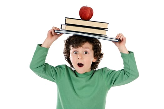 child whit book and apple