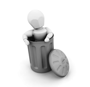 Person in trash can