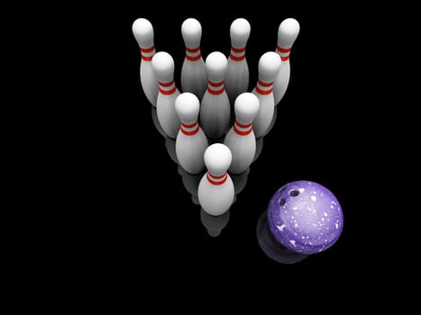 Bowling ball and skittles