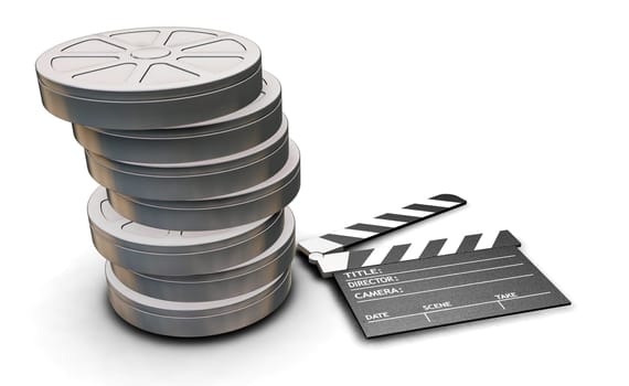 Film reels and clapper board