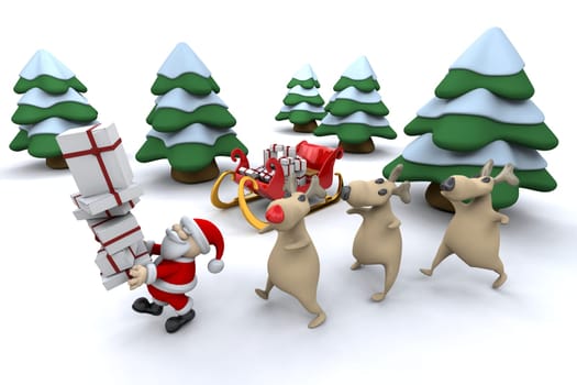 Santa with his reindeer