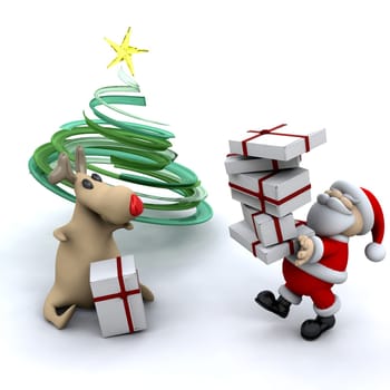 Santa with his reindeer