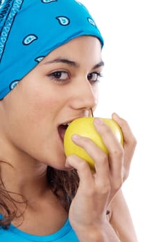 Woman eating apple