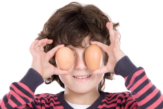 Adorable Child with two eggs on his eyes