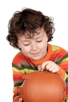Adorable child with moneybox savings
