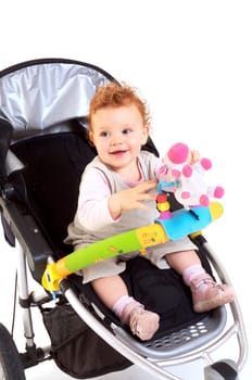 Happy baby in stroller