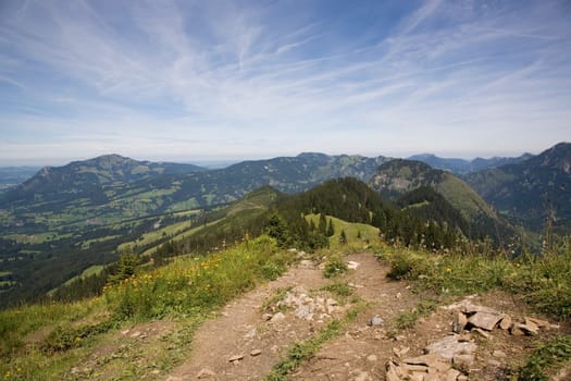 View of the mountains from the Sonnenköpfe in the Oberallgäu