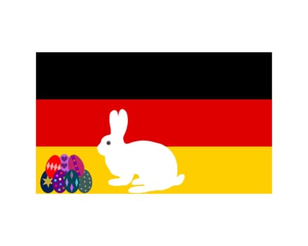 German flag with Easter bunny and Easter eggs