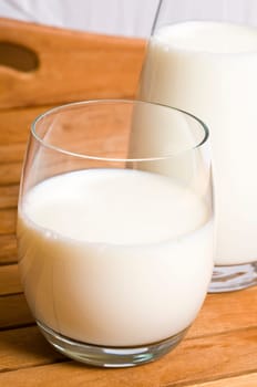 Carafe and glass with milk