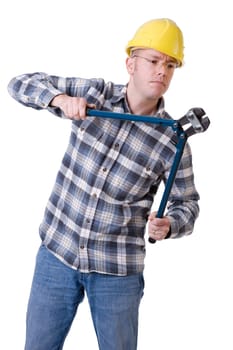 Worker with bolt cutter