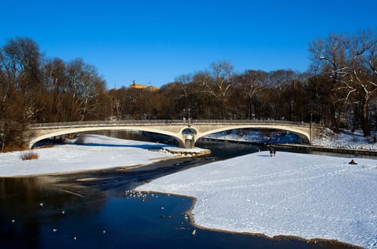 Munich on the Isar in winter