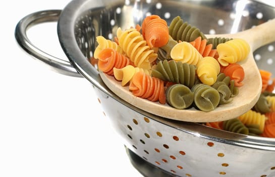 Noodles in a colander