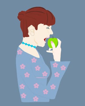 Woman eating green apple