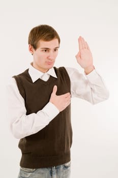 Young Man Take an Oath Side