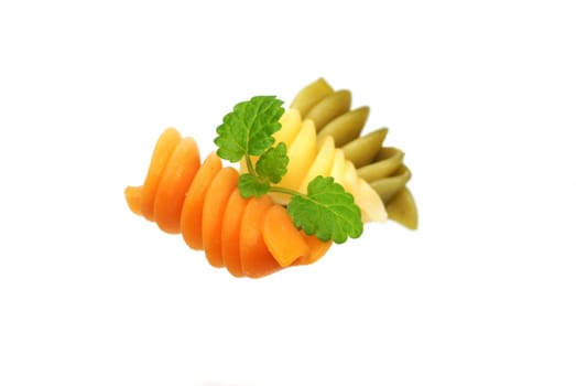 three colorful noodles