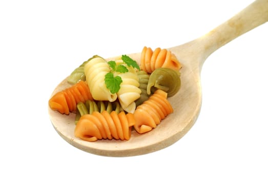 colorful noodles on a wooden spoon