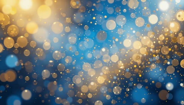 A bright yellow and blue background with a lot of small, colorful dots. The dots are scattered all over the background, creating a sense of movement and energy. Scene is lively and playful