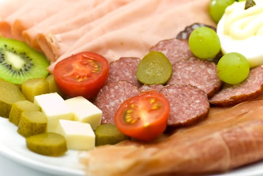 Cold platter with sausages,egg,salad