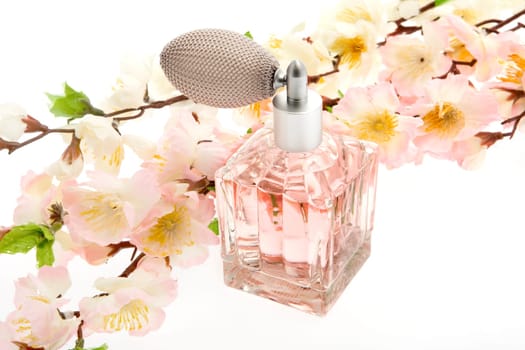Perfume,pink bottle with cherry blossoms