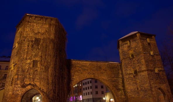 At night at the Sendlinger Tor in Munich