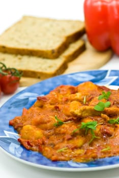 Gnocchi with turkey,bell pepper sauce