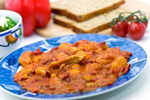 Gnocchi with turkey,bell pepper sauce