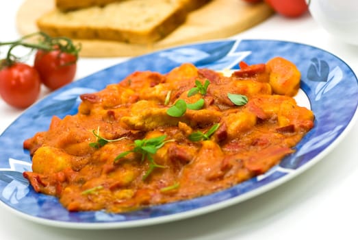 Gnocchi with turkey,bell pepper sauce