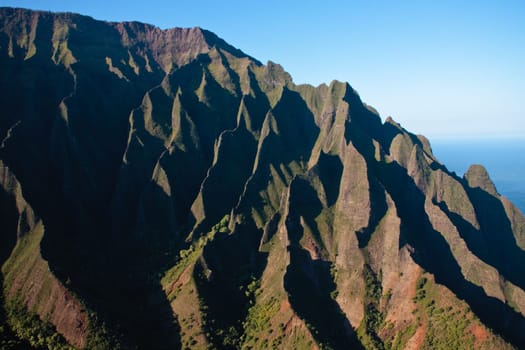 Wrinkled cliff face on Na Pali coast in Kauai