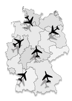 Map of Germany with airplanes
