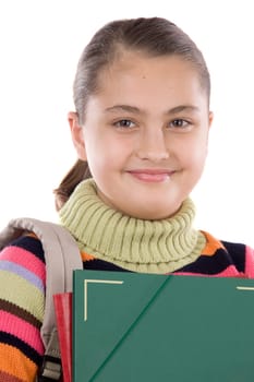 Girl student with folder and backpack