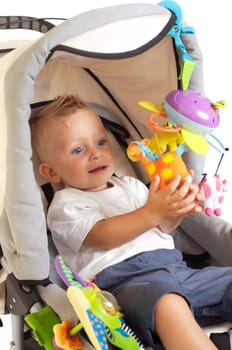 Happy baby in stroller