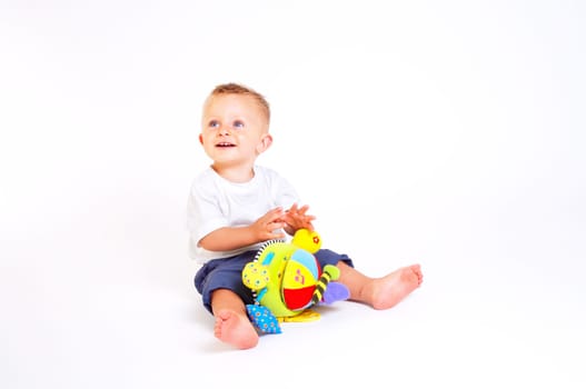 Baby plays with toys