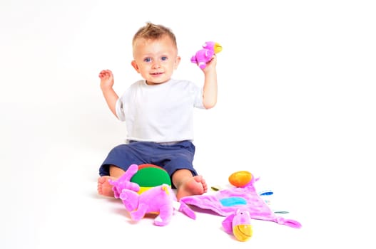 Baby plays with toys